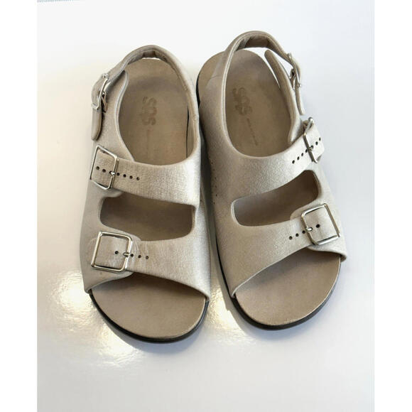 SAS Relaxed Heel Straps Sandal Women's 8 Wide Web Linen Leather Tripad Comfort - Picture 4 of 16